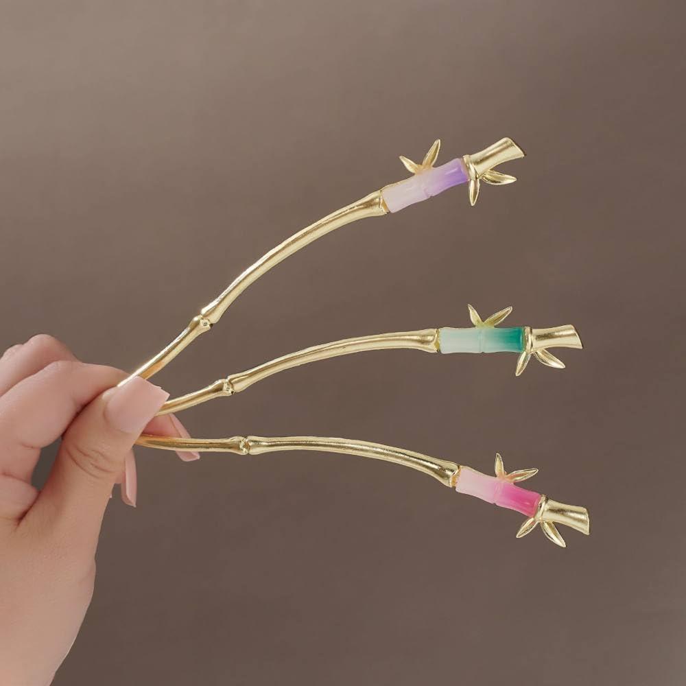 qbodp qbodp 2 Pcs Bamboo Shape Hair Sticks Barrettes for Women, Chinese Hair Chopsticks for Buns, Golden Chopsticks Hair Accessories Aesthetic Hair Pins Stick, Purple