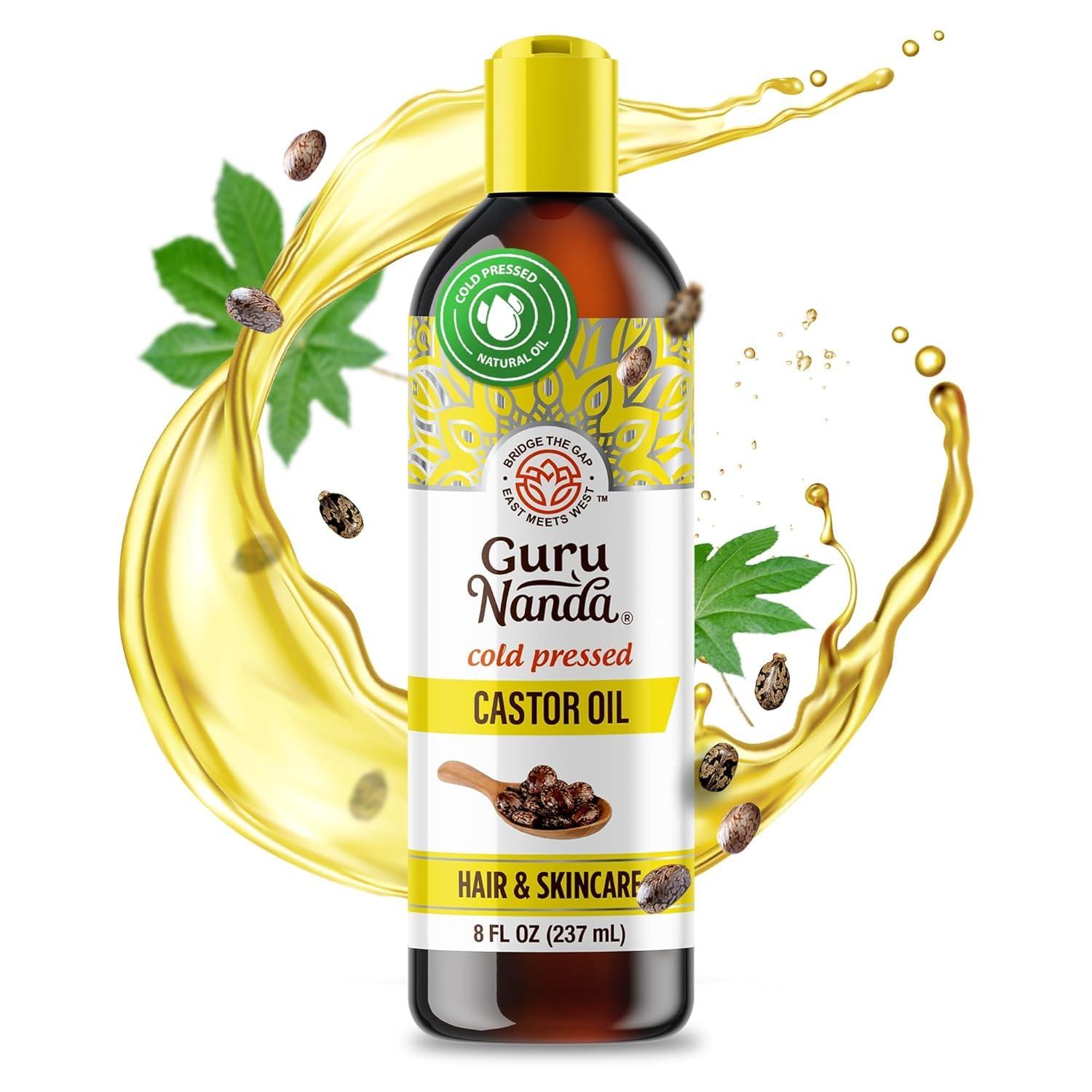 GuruNanda GuruNanda Hair Care Duo: 100% Pure Cold-Pressed Castor Oil (8 Fl oz) & Rosemary Mint Hair Growth Serum with Keratin & Vitamin E (2 oz) Nourish, Strengthen & Enhance Shine Naturally