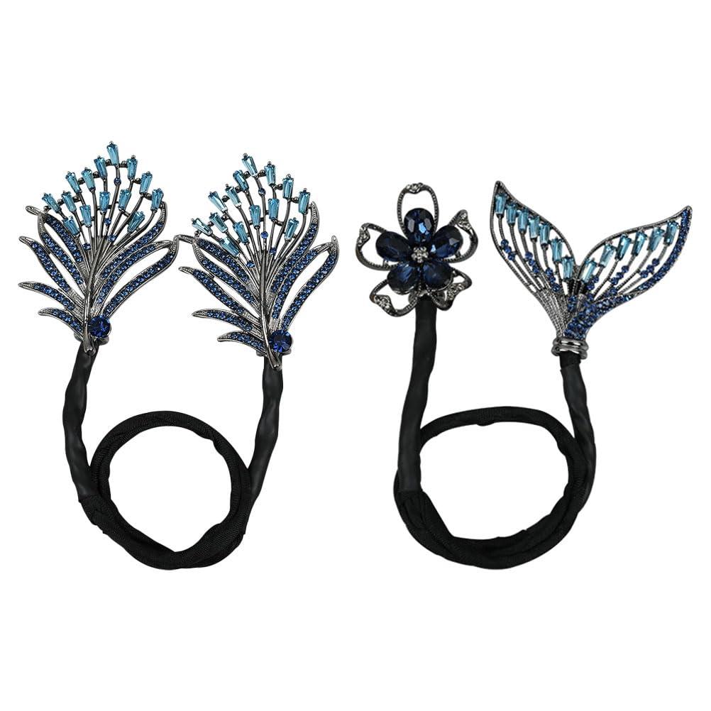 LOGOFUN LOGOFUN 2pcs Mermaid Tail Hair Bun Maker for Women Lazy Hair Curler Bun Clips Metal Flowers Feather Hair Bun for Girls Hair Accessories - Blue
