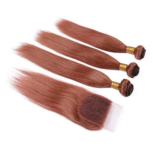 Tony beauty hair Tony Beauty Hair #33 Copper Red Peruvian Human Hair Weaves 3 Bundles with Lace Closure 4x4 Dark Auburn Straight Virgin Hair Wefts Extensions Reddish Brown Human Hair Bundles 4Pcs Lot (18 18 18+18)
