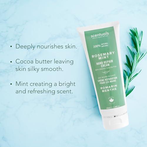 Scentuals Hand Cream with Rosemary & Mint Essential Oil, Shea Butter, Cocoa Butter, Argan & Almond oil, Vitamin E and Aloe Vera, for Moisturizing Dry Hands, Cruelty Free, Natural Skin Care, 100 ml, 3.4 fl.oz