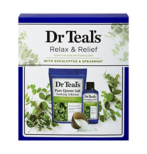 Dr Teal's Dr Teal's Eucalyptus Epsom Salt & Foaming Bath Oil Sampler Gift Set - Give The Gift of Rejuvenation & Self Care! - 14 oz Bag of Eucalyptus Bath Salts & 3 oz Bottle of Eucalyptus Foaming Bath Oil