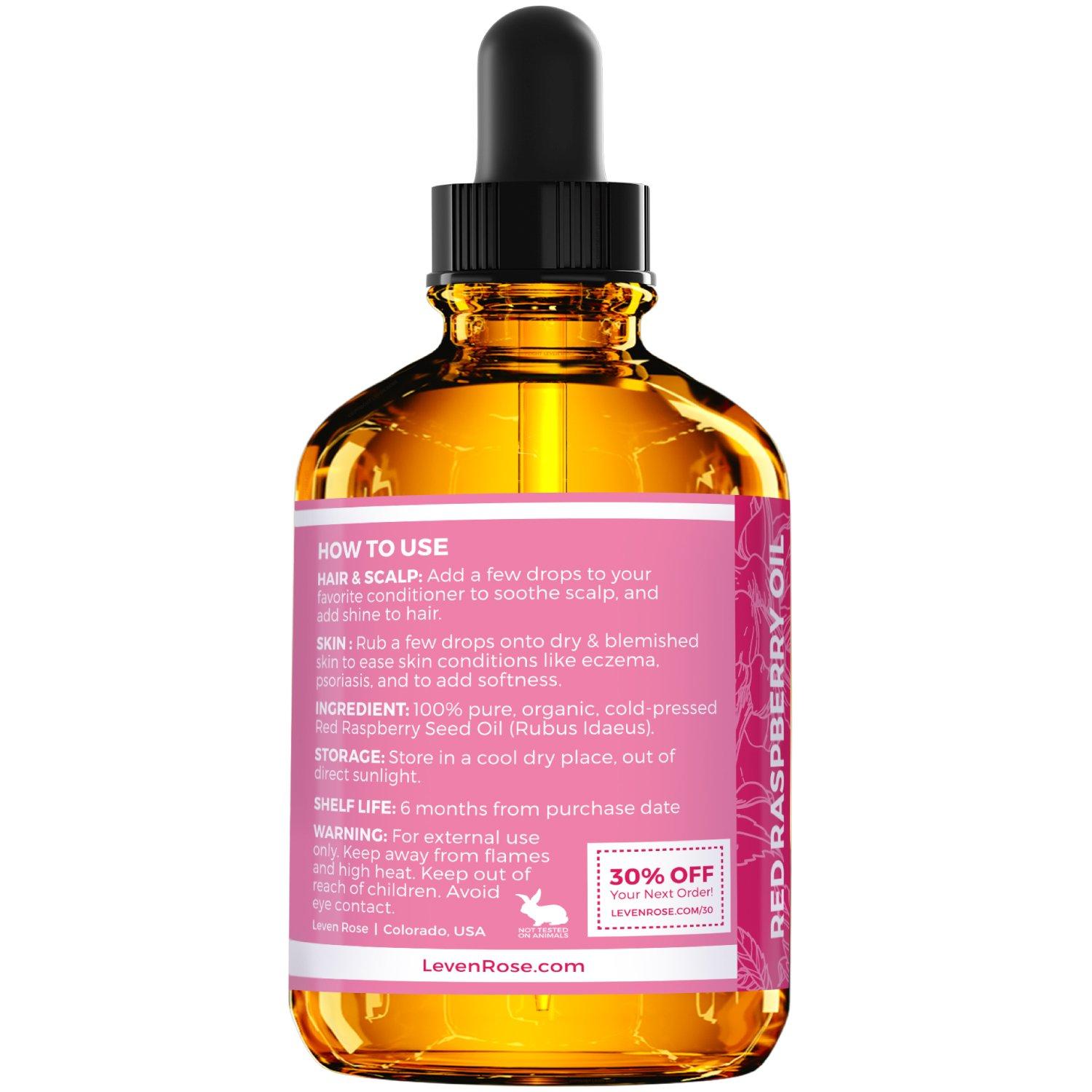 Leven Rose Leven Rose Red Raspberry Seed Oil Organic, 100% Natural for Face & Hands2 oz