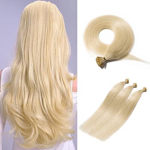 SEGO SEGO Pre Bonded I Tip Hair Extension Human Hair Keratin Stick Hair Extensions Cold Fusion for Women Smooth Straight 100 Strands/pack #60 Platinum Blonde 22 Inch 50g