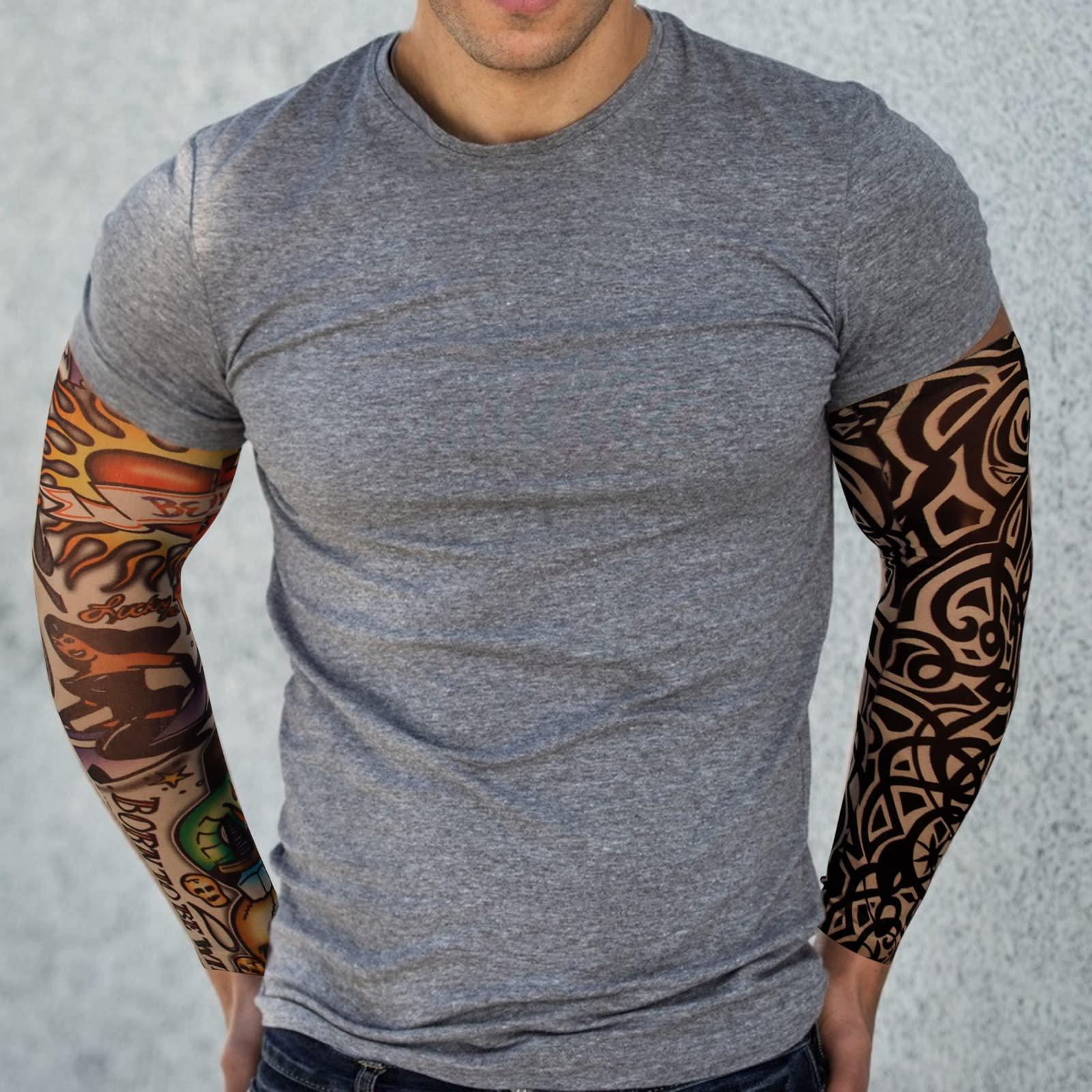 YARIEW Tattoo Sleeves for Men,YARIEW 6Pcs Arm Sleeves Fake Tattoos Sleeves to Cover Arms Sun Protection Sleeves Tattoo Sleeve Covers Tattoo Cover Up Sleeve Temporary Tattoo Sleeves for Men and Women (Set 4)