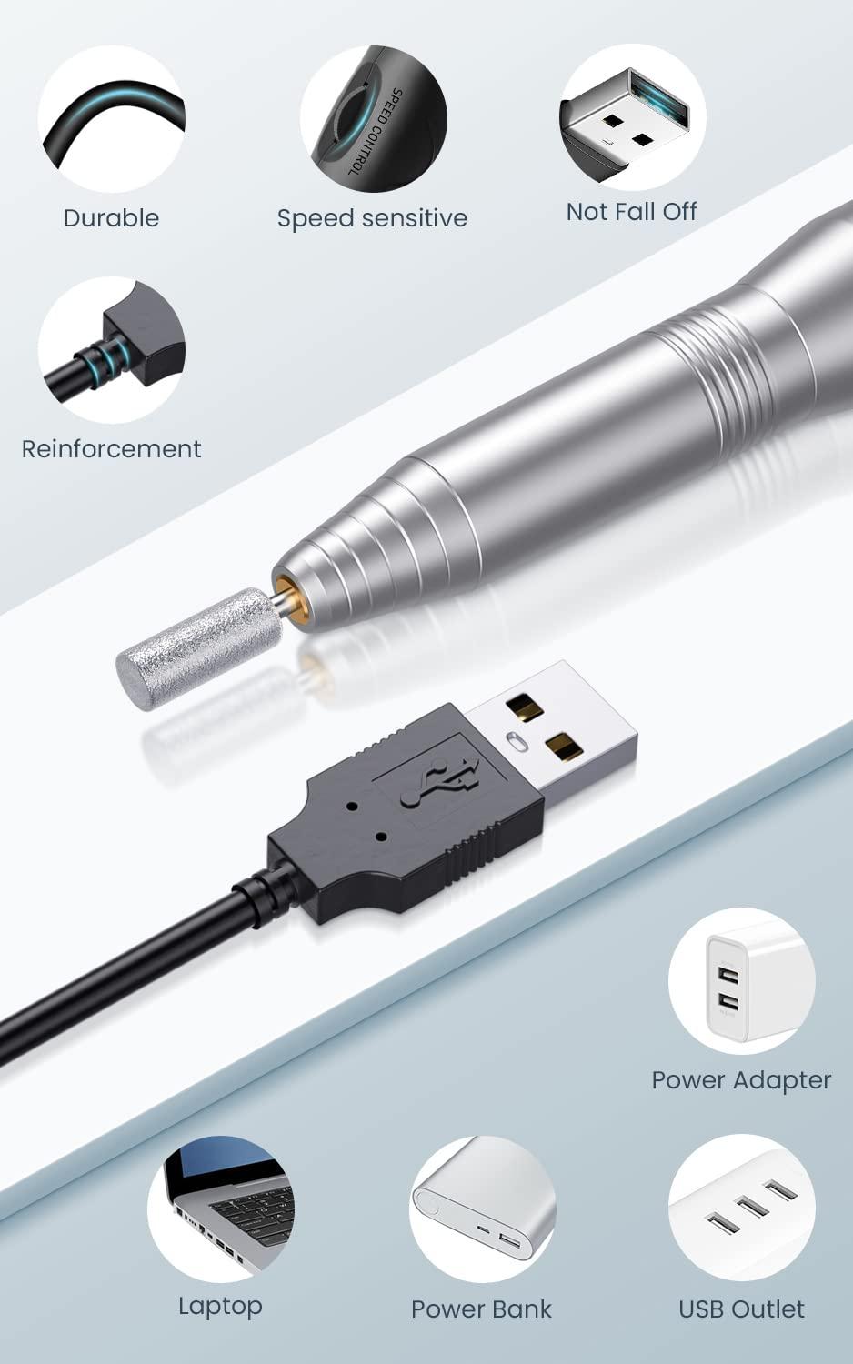 OVX Nail Drills for Acrylic Nails Professional, Portable Electric Nail Filer Kit for Gel Nail with 6 PCS Nail Drill Bits and Sanding Bands Manicure Pedicure Polishing Shape Tools for Home Salon Silvery