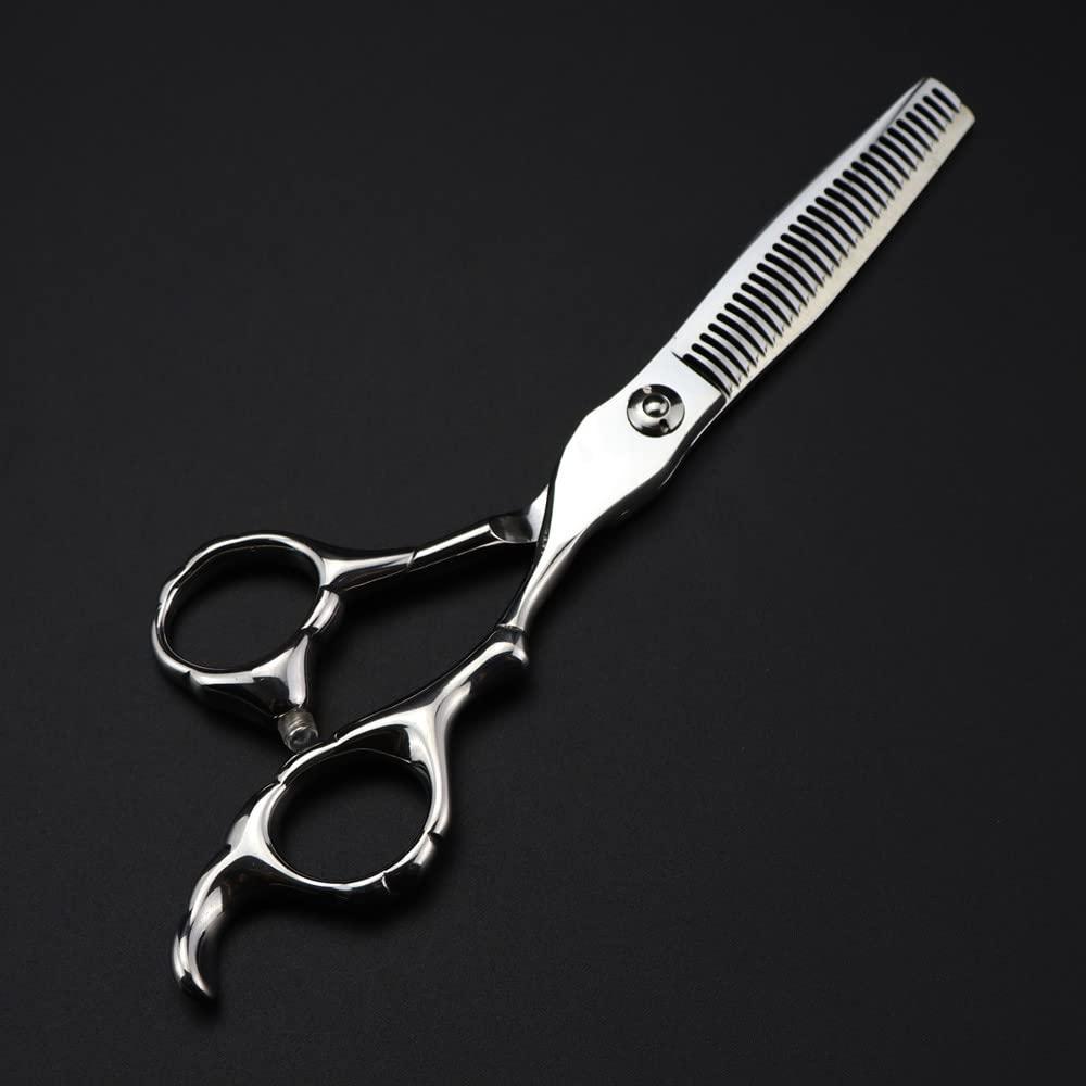 PPONE Professional Hair Cutting Shears, 6inch Professional Japan 440c steel scissor Silver hair scissors cutting barber tools haircut thinning shears hairdresser scissors (Color : Set with bag)