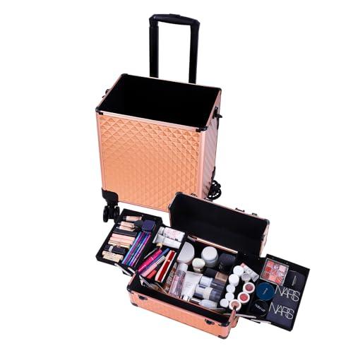 sheeroy sheeroy 4 in 1 Rolling Makeup Case, Cosmetic Train Case Trolley Traveling Make Up Cart with Key Swivel Wheels for Makeup Artist, Hairstylists, Nail Tech Stylist - Rose Gold