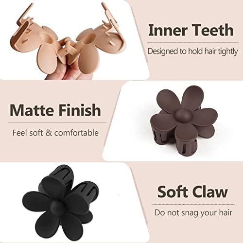 TOCESS TOCESS Hair Claw Clips for Women – Large Rectangle Hair Claw Clips for Thin & Thick Hair Big Neutral Flower Claw Clip for Curly & Fine Hair Matte Nonslip Strong Hold Jumbo Claws Jaw Clips Set (8 Pcs)