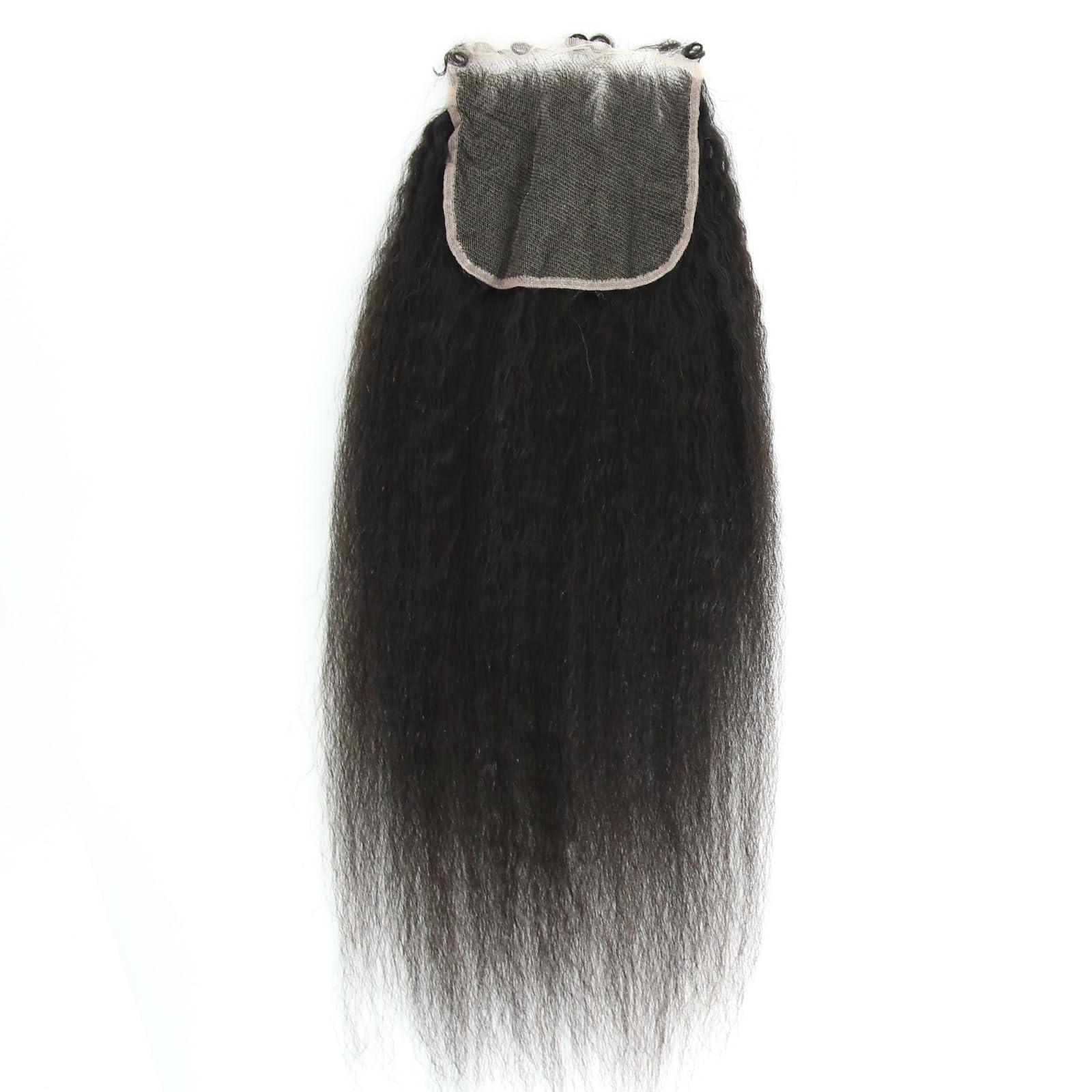 zigzag hair ZigZag Hair Kinky Straight 5x5 HD Lace Closure Pre Plucked 4C Kinky Edges Hairline Yaki Straight Closure HD Lace with Curly Baby Hair Human Hair Swiss Lace Closure (14 Inch, Kinky Straight)