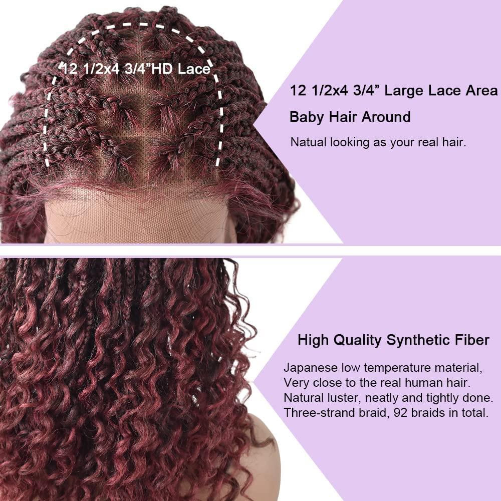 F M FACE MIRACLE NEW YORK F M FACE MIRACLE NEW YORK 18" Inches Lace Front Box Braided Wigs For Black Women Swiss Lace Front Wigs With Baby Hair Micro Synthetic Braid Wigs (#1B/99JT Black Mix Wine Red)