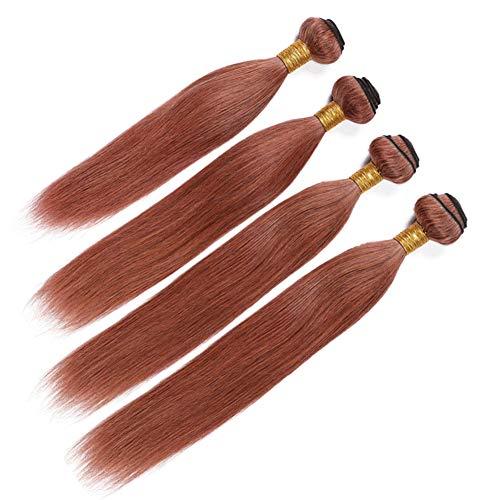 Generic Copper Red Peruvian Human Hair Extensions #33 Dark Auburn Virgin Hair Weaves Straight Human Hair Bundles Reddish Brown Human Hair Wefts 3/4Pcs Lot (12 14 16Inch)