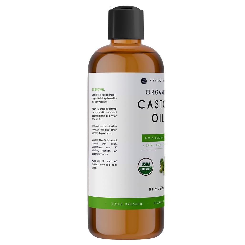 Kate Blanc Cosmetics Kate Blanc Cosmetics Castor Oil 8oz USDA Certified Organic. Cold-Pressed, 100% Pure, Hexane-Free. Promote Growth for Hair, Eyelashes, Eyebrows. Moisturizing For Dry Skin and Body