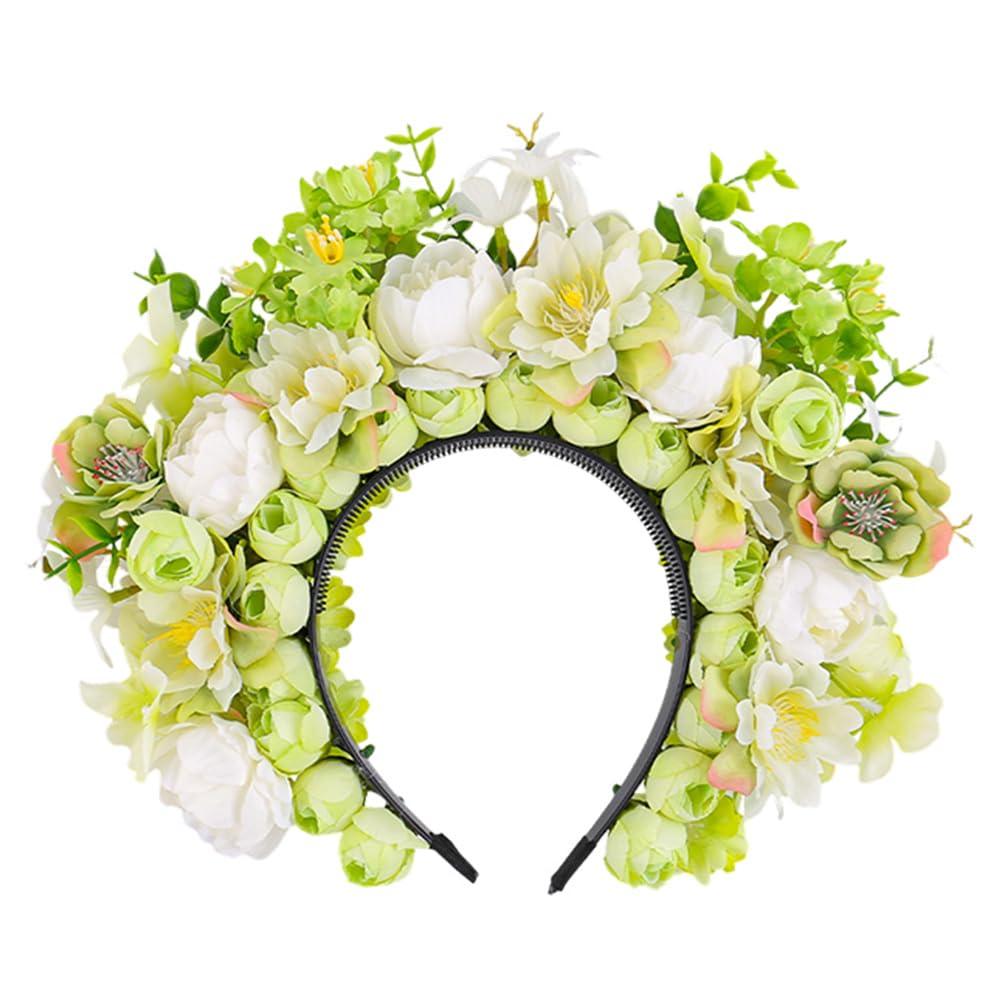 Ztexkee Ztexkee Boho Artificial Flower Headband Wedding Headpiece Fake Peony Rose Hairbands Hair Hoop Hair Bands for Women