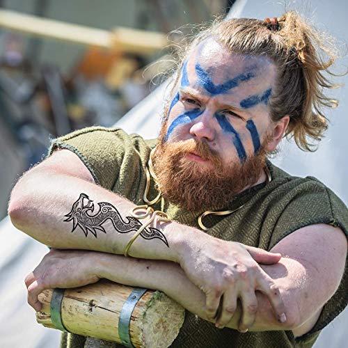 Tatodays Tatodays 2x Temporary tattoo viking dragon arm back body art stickers nordic celtic tribal middle ages medieval full adults men women arm leg sleeves fancy dress cosplay