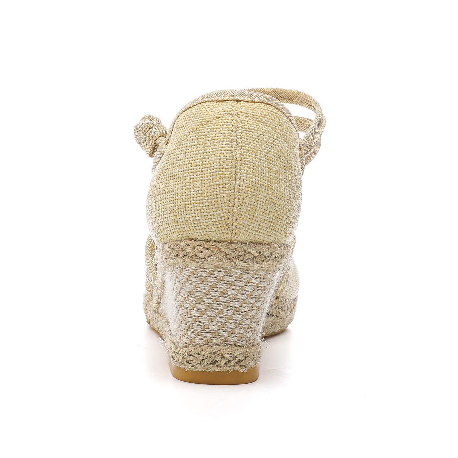 Generic Women Sandals Platform Wedge Sandals Fashion Versatile Braided Buckle Breathable Closed Toe Sandals for Women with Heel