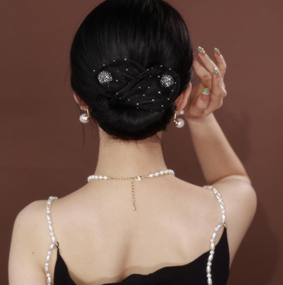 TUPSYBL TUPSYBL Shining Rhinestone Hair Bun Maker Magic Donut Hair Bun Maker Hair Twist Curler Large Buns Shaper Flexible Reusable Bun Lazy Hair Curler French Hairstyle Twist Bun Styler Maker(Black)