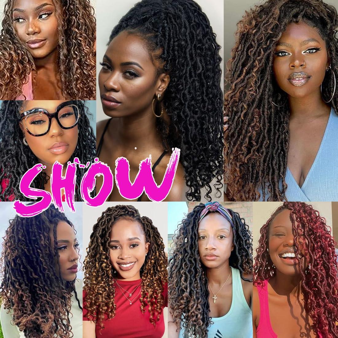 Gizane 14 Inch Goddess Soft Locs Crochet Braids 7 Packs T1B/530/350 Faux Locs Crochet Braids Hair With Curly Ends Synthetic Bohemian Locs Braiding Hair (14 Inch (Pack of 7), T1B/530/350#)