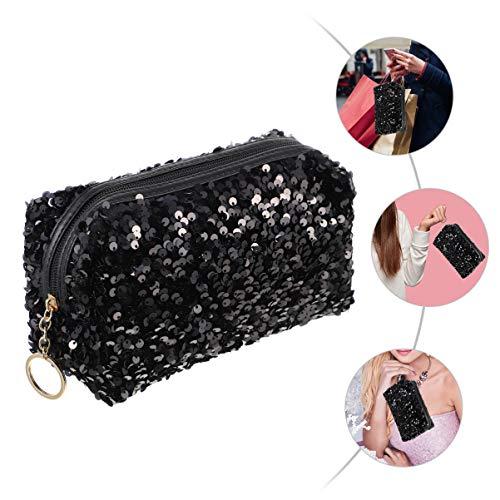 VALICLUD VALICLUD Sequin Cosmetic Bag Portable Glitter Makeup Zipper Bag Toiletry Bag Sequin Organizer Bag for Women Girls Travel Daily Use (Black)