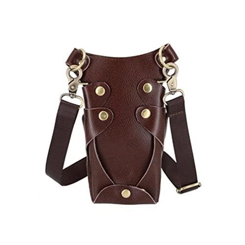 aolaso Hairdressing Scissor Pouch Belt, Aolaso Real Soft Leather Salon Barber Hairdresser Scissors Holster Hair Stylist Tools Bag for Combs with Adjustable Shoulder Strap Sc (Coffee)