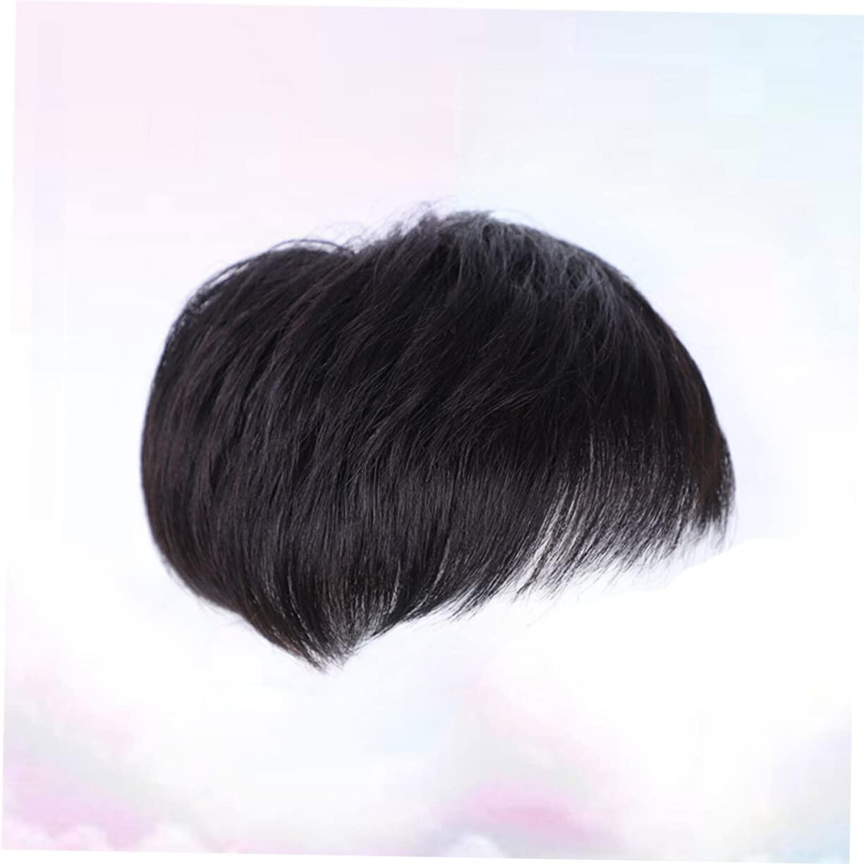 SOLUSTRE SOLUSTRE Mens Wig Short Hair Mens Hair Replacement Wigs Men Black Wig Male Bald Patch Overhead Replacement Wigs Black