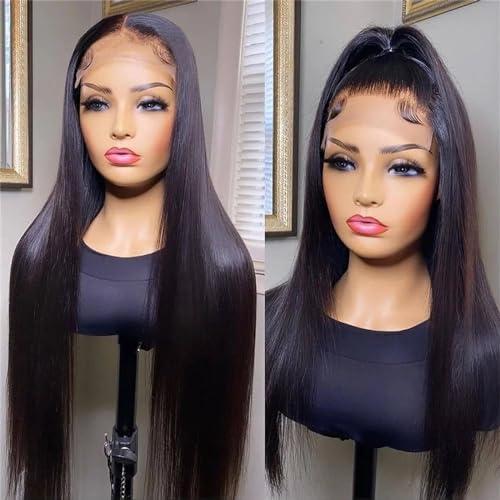 WAOCEO Wigs HD Transparent 6x6 Lace Closure Wig Pre-plucked Straight Peruvian Human Hair Wig 14-40 Inch Remy Hair Straight Lace Closure Wigs for Women for Daily Party (Color : 6X6 closure wig 180 density,
