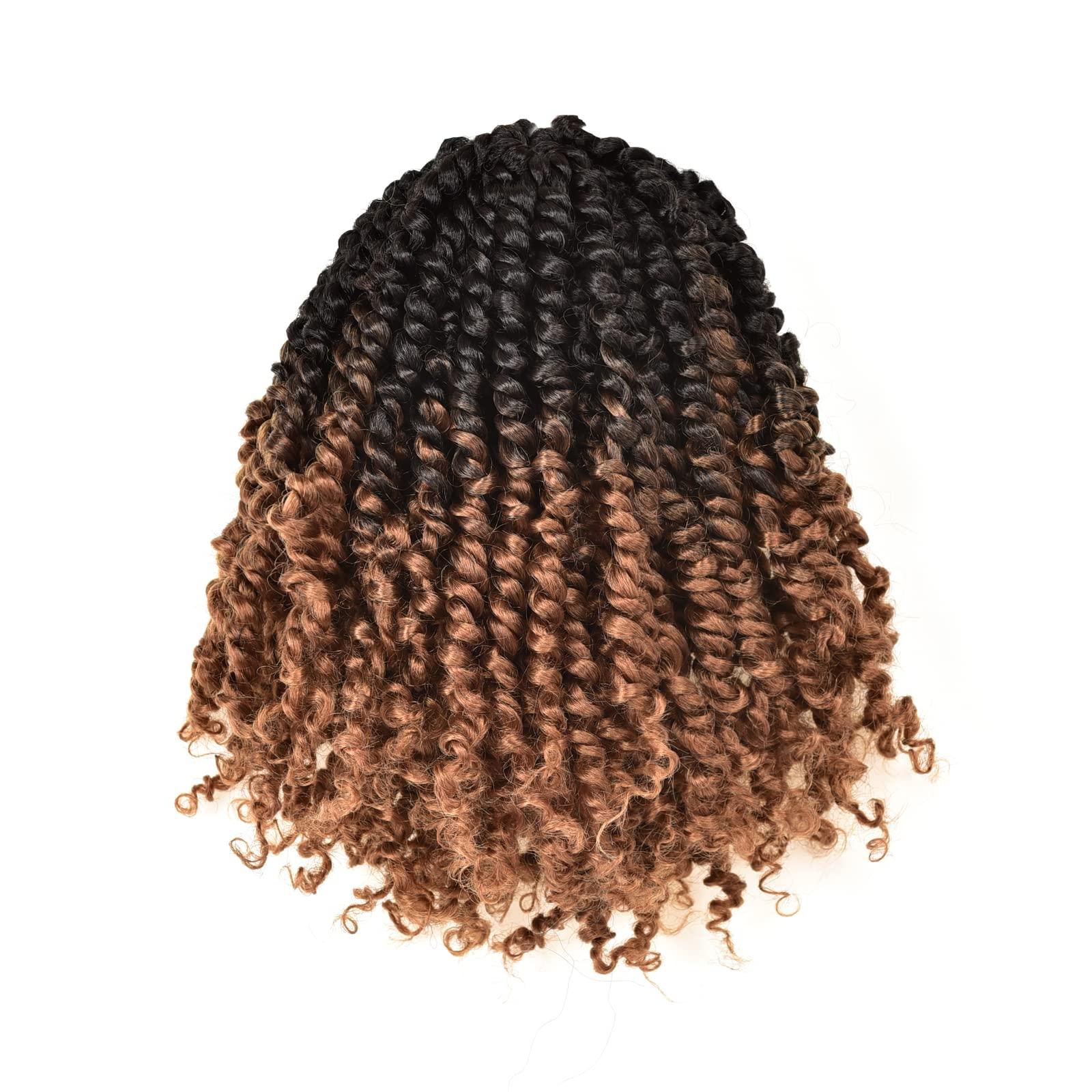 ToyoTress Toyotress Tiana Passion Twist Hair - 8 inch 8 Packs Pre-twisted Crochet Braids Ombre Brown Short Bob Pre-looped Synthetic Braiding Hair Extensions (8 Inch, OT30-8P)