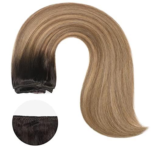 affordhair Affordhair Dark Brown to Chestnut Brown Balayage Hair Extensions Clip in, Remy Clip In Hair Extensions Real Human Hair with Blonde Highlights, 20 Inch, 7pcs, 110g