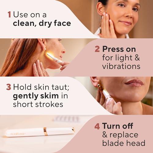 Finishing Touch Flawless Finishing Touch Flawless Dermaplane Glo Sonic Lighted Facial Exfoliator, Electric Vibrating Dermaplane Razor for Dermaplaning, Facial Hair Removal, 6 Replacement Heads
