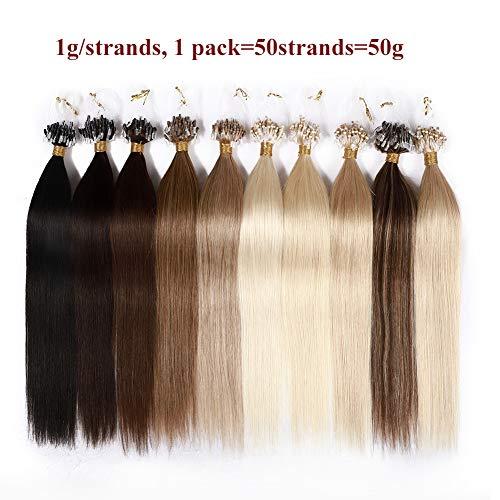 MY-LADY Loop Remy Hair Extensions Human Hair Silicone Micro Ring Beads Stick Tipped Hair Fish Line Link Hairpieces Hand Tied 1g/Strand 50 Individual Strands 50g Highlight 22 Inch #6 Light Brown