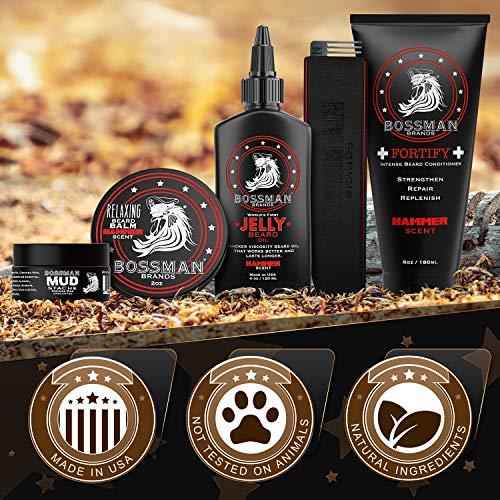 Bossman Bossman Complete Beard Kit - Men's Beard Oil Jelly, Fortify Shower Conditioner, Balm, Mustache Wax and Comb - Beard Softener, Growth, Care and Grooming Products Kit (Hammer)