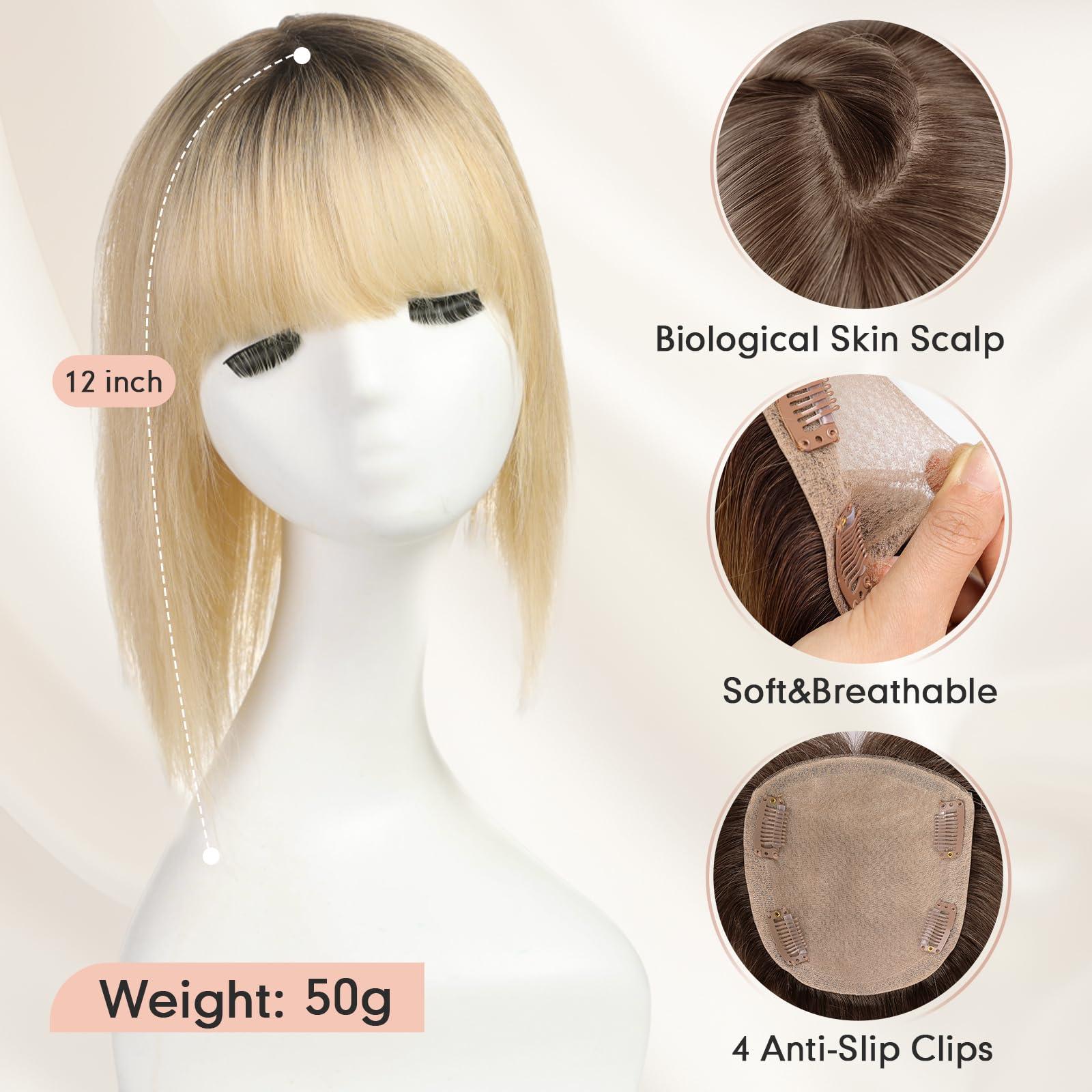starluck starluck Hair Toppers for Women with Bangs, 5\"*5.5\"Large Coverage Ombre Light Blonde 100% Real Human Hair Toppers for Women with Thinning Hair,Cover Gray Hair Roots