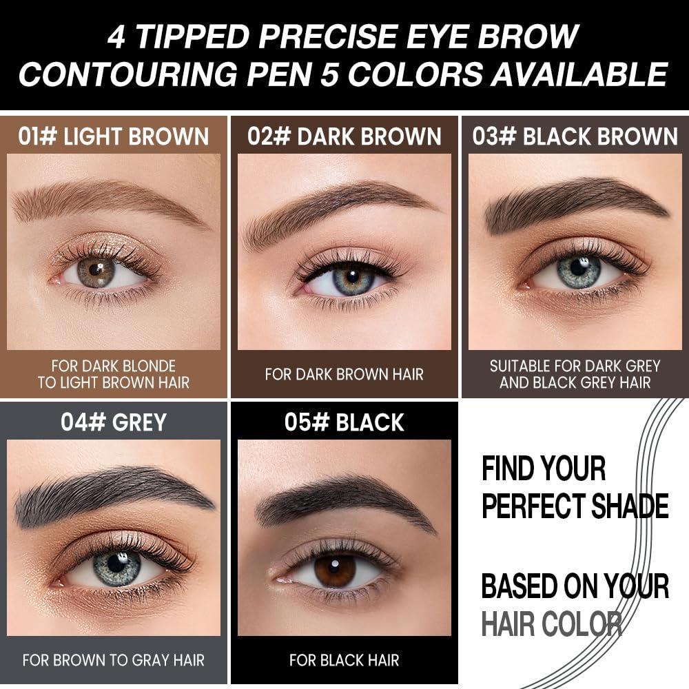 Kaely Kaely 2Pcs Microblading Eyebrow Pen with Brow Brush,Magical Precise Waterproof Brow Pen,Suake Eyebrow Contouring Pen,4 Tip Eye Brow Pencils for Women,Creates Natural Brows,Sponge Head 05 Black