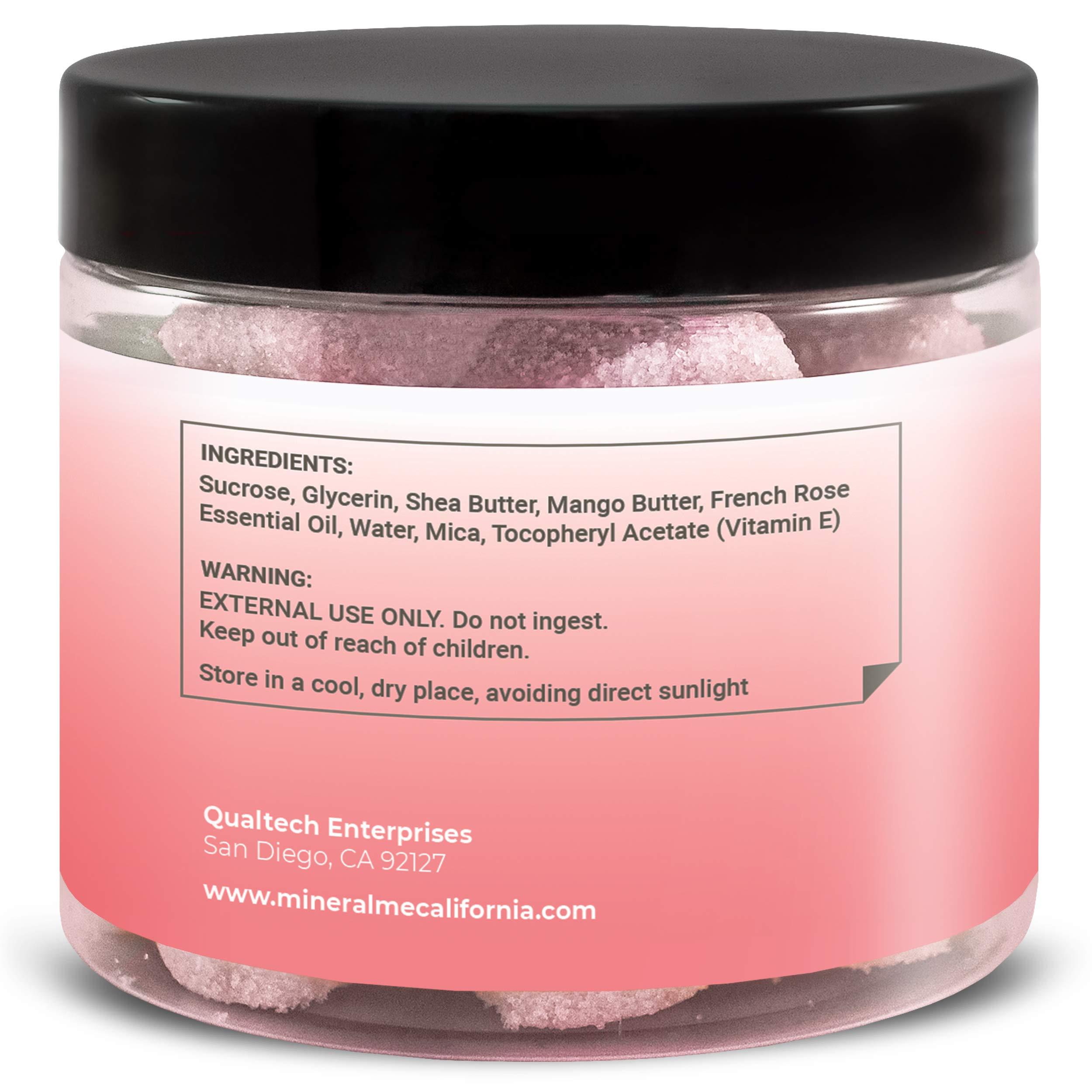 Mineral Me California Body Scrub Exfoliator - 12oz FRENCH ROSE Sugar scrub cubes w/Mango Butter & Shea butter- Ultra Hydrating & Moisturizing - Natural & Organic for all body exfoliation- For hands, arms, legs & foot