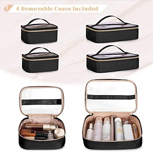 Prokva Prokva Professional Makeup Artist Travel Case with 4 Detachable Cosmetic Bags, Large Make up Organizer Bag with Makeup Kit Storage Section and Hair Tools Pocket, Black (Empty Bag Only)