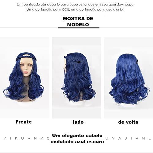 N\P Dark Blue Descendants 2 Large Wavy Wigs Set, Long Curly Hair Style, Suitable for Women Dress, Cospaly, Party Prom Hairstyles