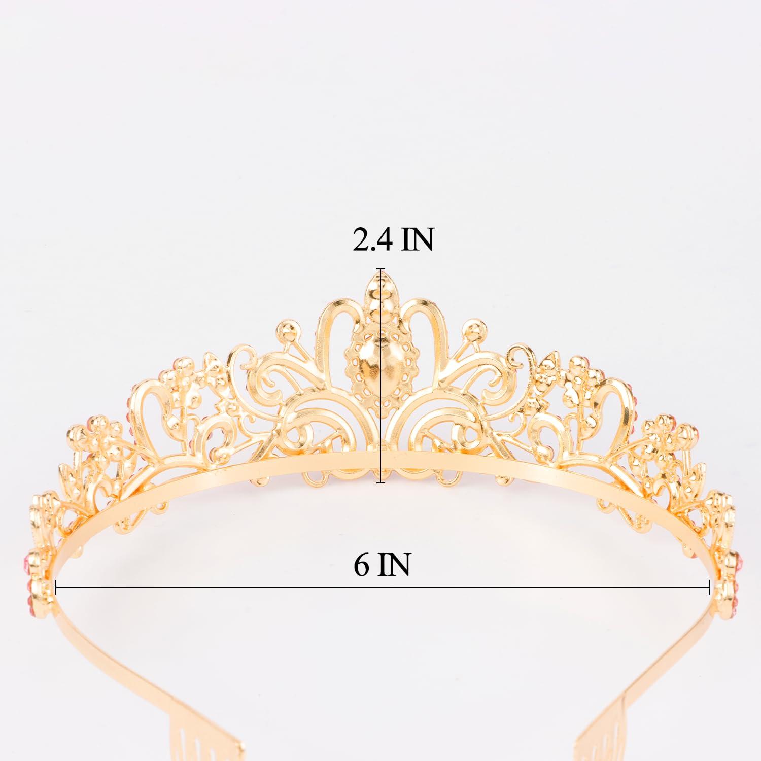 Didder Didder Gold Pink Tiaras and Crowns for Women Princess Tiara For Women Girls Elegant Crown with Combs Prom Crown Tiara Birthday Crowns for Women Bridal Wedding Birthday Halloween Party