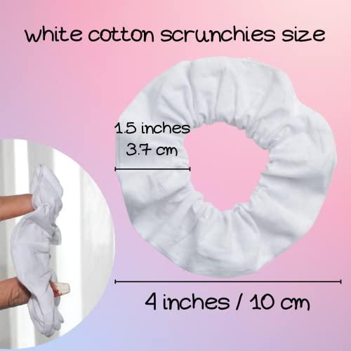 MLMOMVME 25 Pack White Scrunchies for Tie Dye Kit Party Supplies, White Cotton Hair Elastic Ponytail Holder Hair Scrunchies for Women