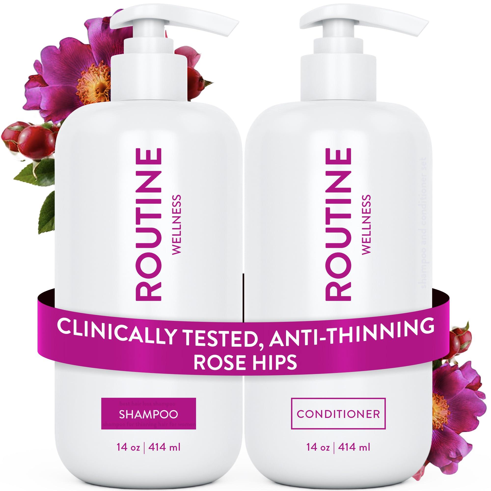 Routine Wellness Routine Wellness Anti-Thinning Shampoo and Conditioner Set for Thinning Hair - Biotin DHT Blocker Women & Men - Color Safe Shampoo for Hair Loss & Healthier Growth - Rose Hips (Pack of 2)