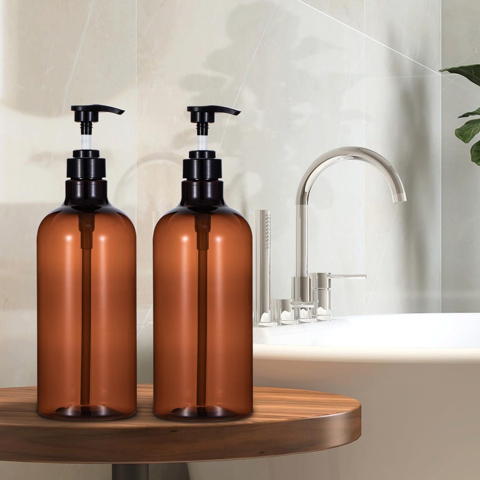 Yebeauty Yebeauty Pump Bottle Dispenser, 33.8oz 1000ml Plastic Shampoo Pump Bottles Shower Soap Dispenser Empty Refillable Containers for Conditioner Body Wash, Bathroom Kitchen, 2 Pack Amber