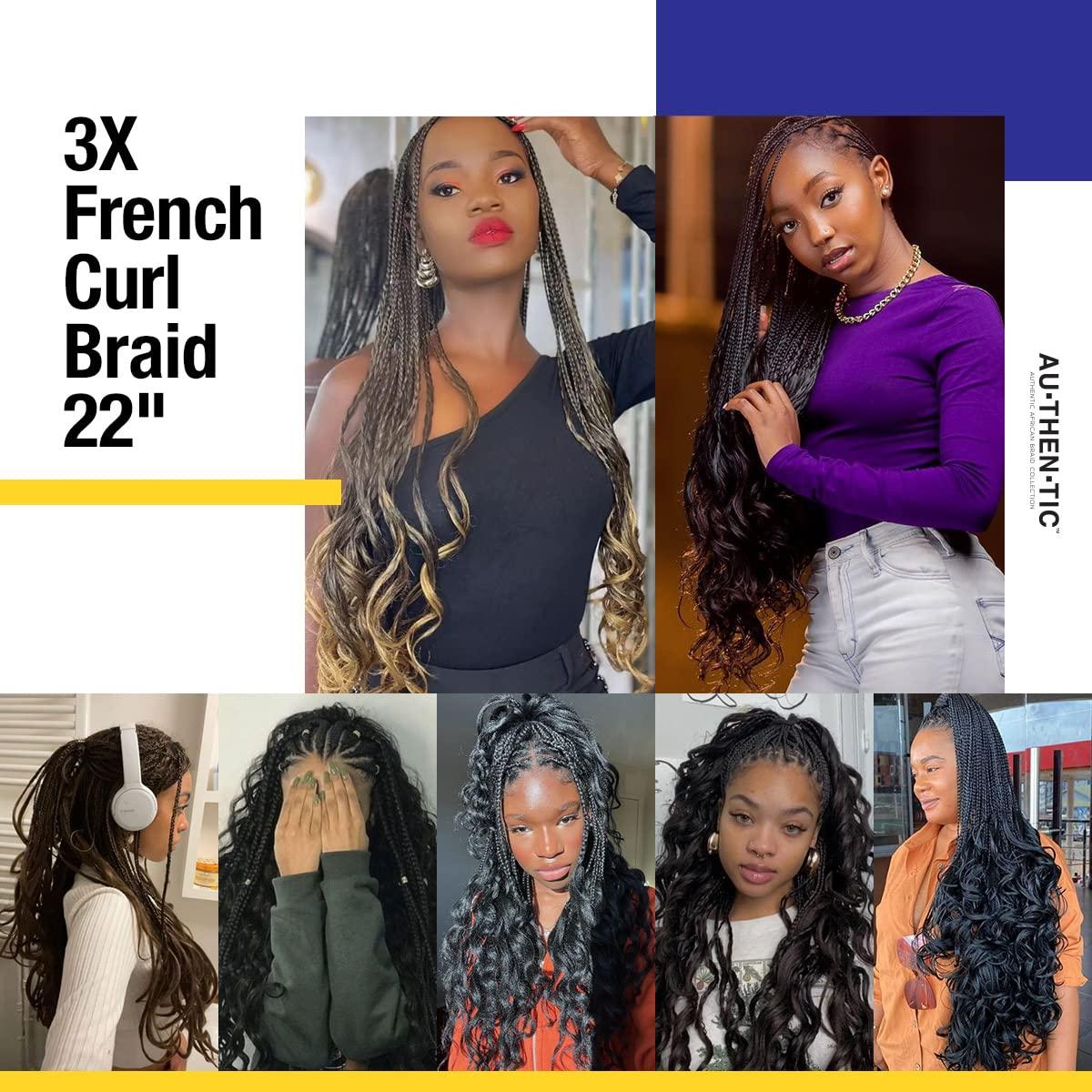 AU-THEN-TIC AU-THEN-TIC French Curly Braiding Hair 22 Inch French Curl Wavy Braids Spiral Curl Bouncy Braiding Hair for Goddess Box Braids Crochet Hair Extensions (9 Bundles (Pack of 3), P4/30/613)