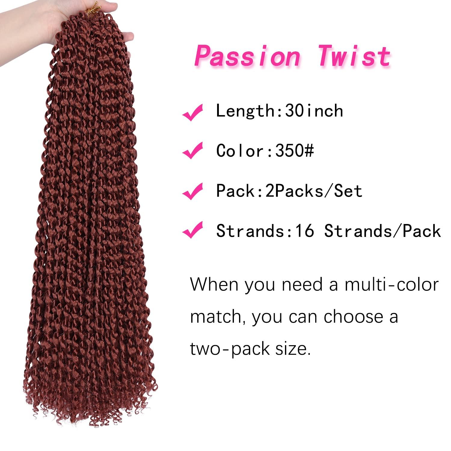 Ubeleco Copper Red Passion Twist Hair, 350# Water Wave Crochet Hair 30 Inch Passion Twist Crochet Hair Long Bohemian Synthetic Passion Twists Curly Braiding Hair Extensions (30 Inch (Pack of 2), 350#)