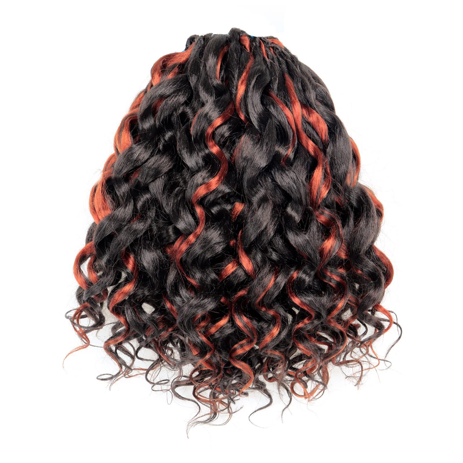 ToyoTress ToyoTress GoGo Curl Crochet Hair - 8 Inch 8 Packs Orange Highlight Beach Curl Crochet Hair, Short Curly Ocean Wave Water Wave Deep Twist Crochet Braids Synthetic Braiding Hair (8 Inch, P4/350)