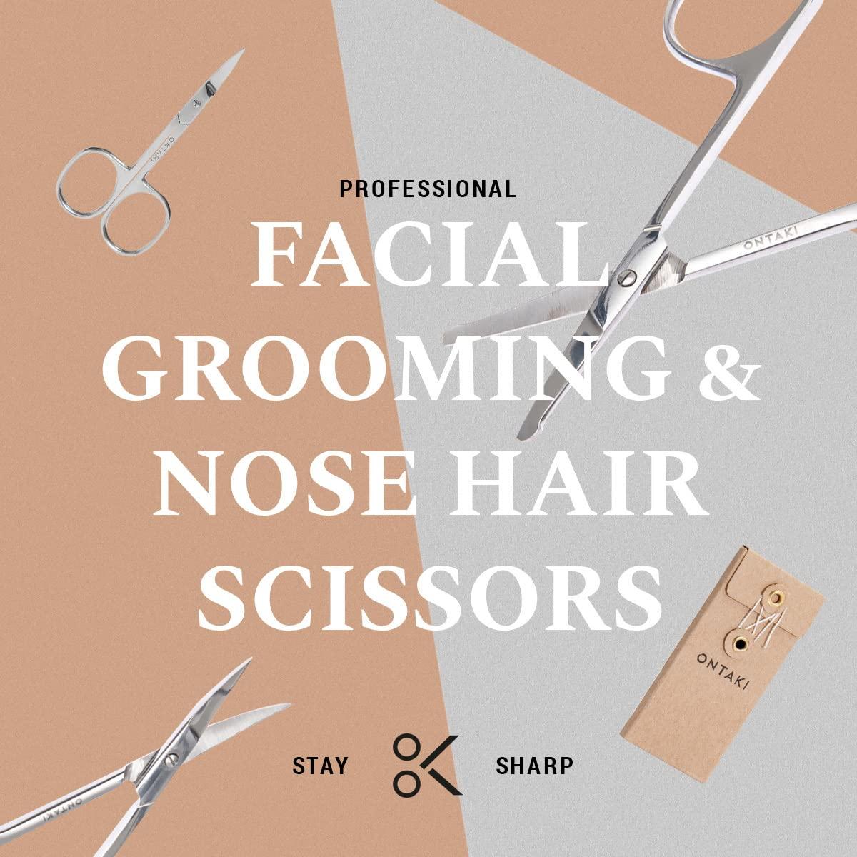 ONTAKI Ontaki Curved and Rounded Men\'s Facial Hair Scissors - Mustache, Nose Hair, Beard Trimming - Safe for Eyebrows, Eyelashes, and Ears - Stainless Steel (Silver) - Eyebrow Scissors