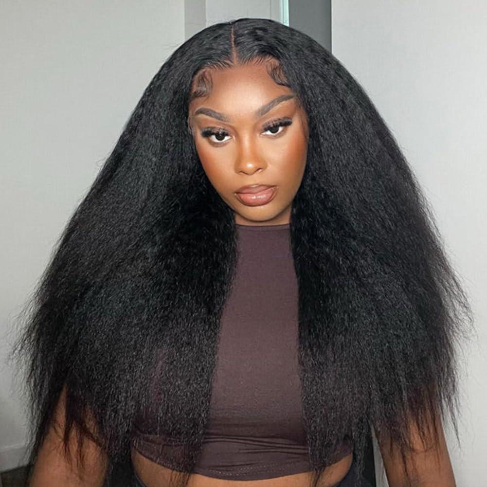 ISEE ISEE HAIR Lace Front Wigs Human Hair Kinky Straight Wear & Go Glueless Wigs Natural Hairline Pre Cut HD Lace Closure Wig Beginner Friendly 180% Density 20 Inch