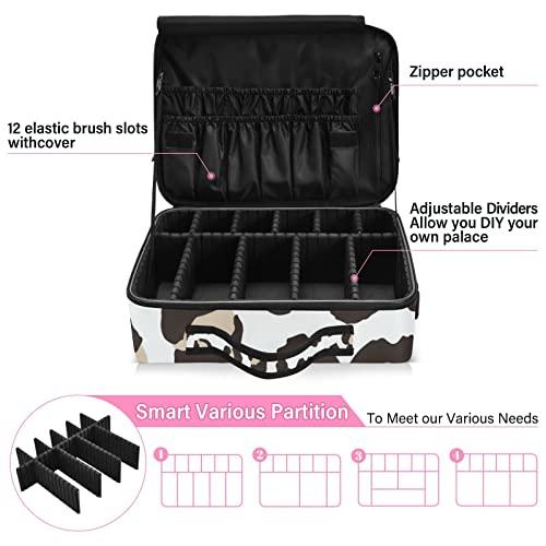 KLL KLL Leopard Print Pattern Large Capacity Cosmetic Case Travel Makeup Train Case with Adjustable Dividers and Shoulder Strap Portable Storage Bag for Toiletry Makeup Brush Jewelry Travel Accessories