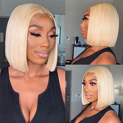 HELLOSH 12 Inch 613 Bob Blonde Lace Front Wigs Human Hair 13x4 Transparent Lace 613 Bob Frontal Wig 613 Hd Lace Frontal Wig Blonde Bob Wig Human Hair Pre Plucked With Baby Hair