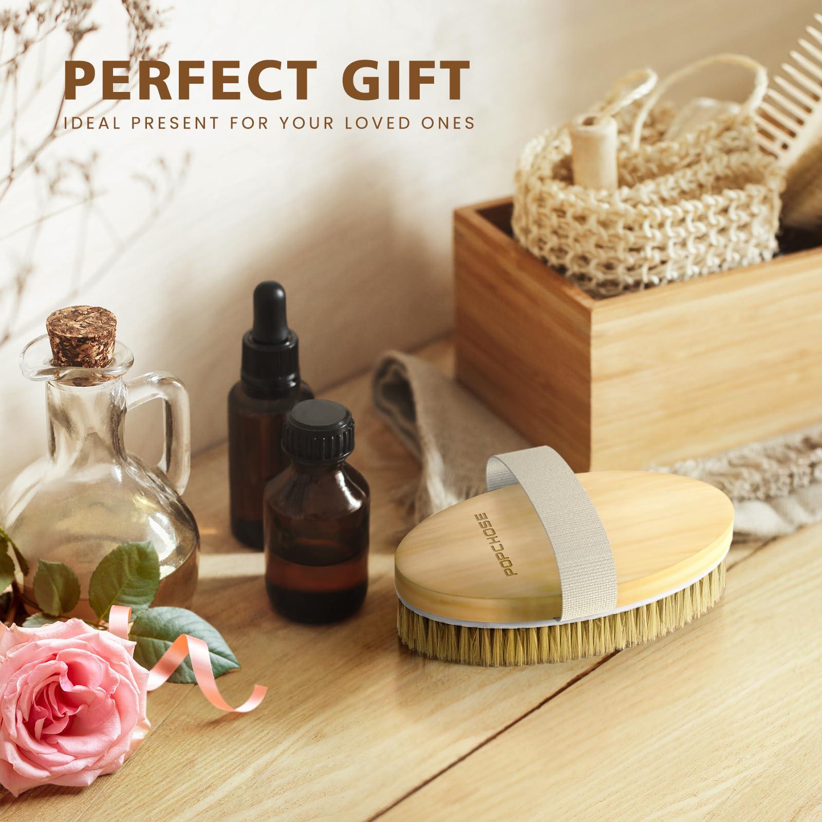 POPCHOSE POPCHOSE Dry Brushing Body Brush, Dry Brush for Body, Natural Bristle Dry Skin Exfoliating Brush Body Scrub for Flawless Skin, Cellulite Reduction, Lymphatic Drainage and Blood Circulation Improvement