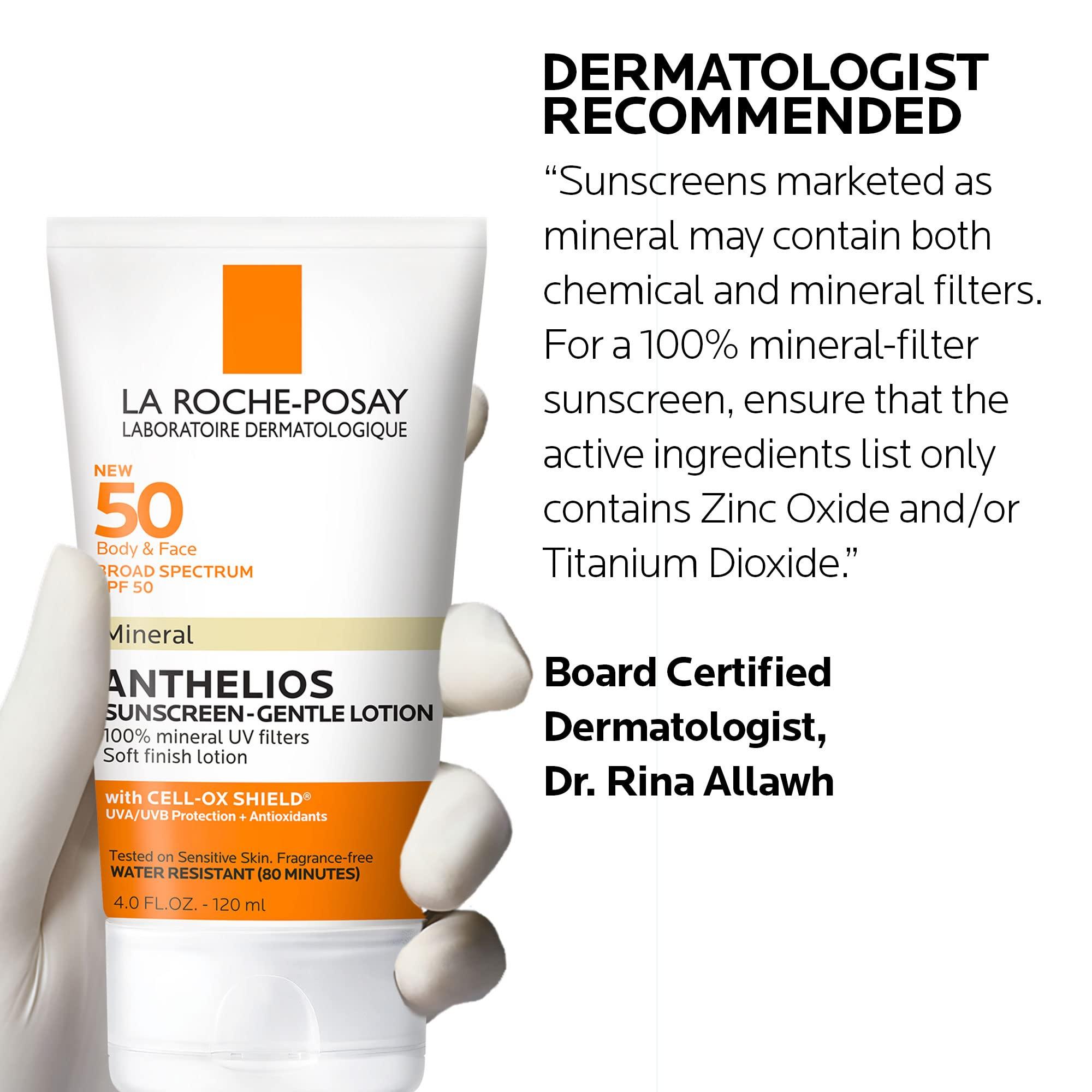 La Roche-Posay La Roche-Posay Anthelios Mineral Sunscreen SPF 50 Gentle Lotion, Broad Spectrum SPF + Antioxidants, Face & Body Sunscreen, Titanium Dioxide & Zinc Oxide, Oxybenzone Free, Oil Free