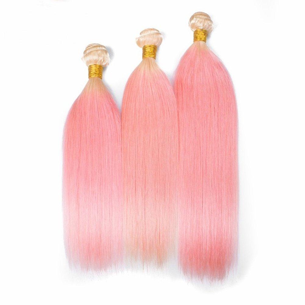 Ruma Hair Ruma Hair #613/Pink Dark Roots Ombre Human Hair Extensions With 4x4 Lace Closure 4Pcs Lot Two Tone Blonde and Pink Ombre Virgin Hair Silky Straight 3 Bundles With Top Closure (22 with 24 26 28)